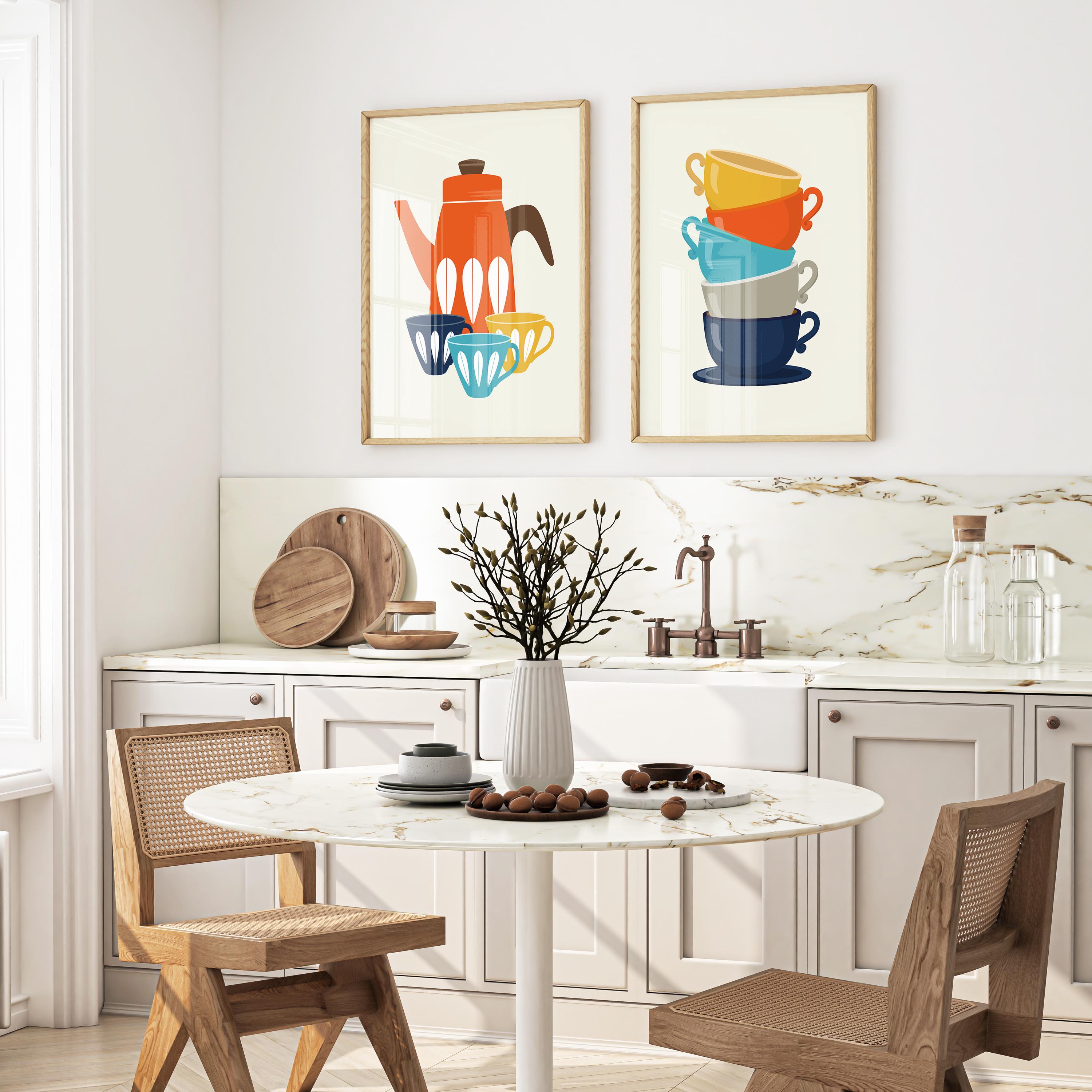 Retro Kitchen Wall Art, Kitchen Wall Art, Tea Cups, Tea Print, Kitchen ...