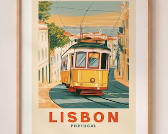 Lisbon Tram Travel Poster | Vintage Portugal Wall Art | European Travel Print | Mediterranean Wall Decor