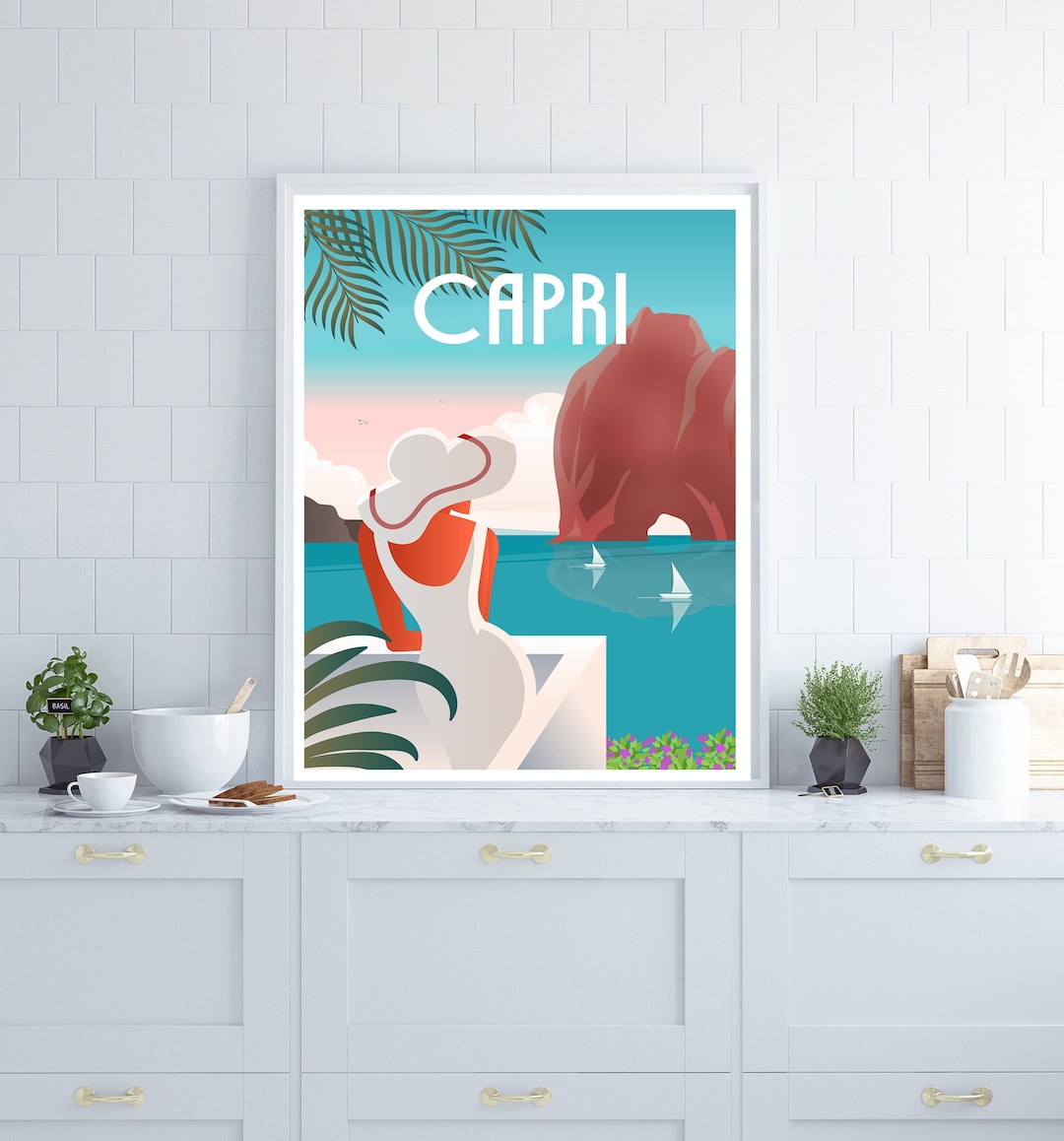 Capri Print, Capri Poster, Capri Wall Art, Italian Islands Poster, Italy Poster, Mid Century