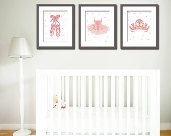 Láminas imprimibles, arte para habitación infantil, láminas de bailarina, láminas de ballet, habitación de niñas, arte de pared rosa, set de tres láminas, regalo para baby shower