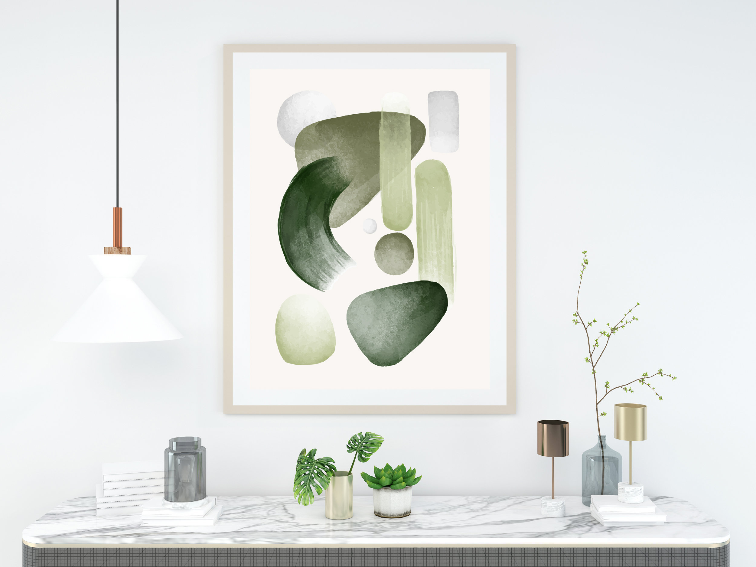 Set of 2 Art Prints Green Wall Art Abstract Wall Art Living Etsy UK