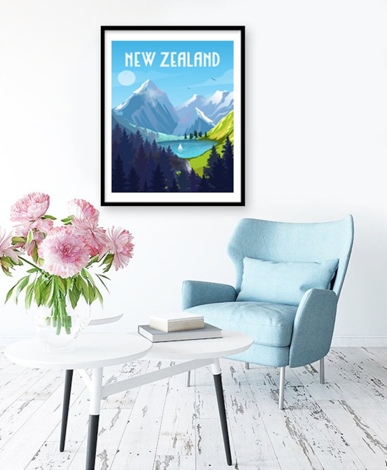 New Zealand Poster, New Zealand Wall Art, Coastal Wall Art, Travel Wall Art, Travel Poster, Retro Travel Poster, New Zealand Gift bild 4