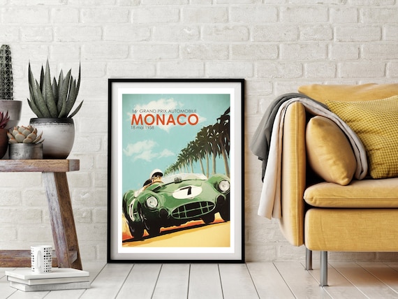 Car Poster, Vintage Car Poster, Formula One Poster, Retro Travel Print, Travel Poster, Monaco Poster, Grand Prix Poster, Car Lover Gift