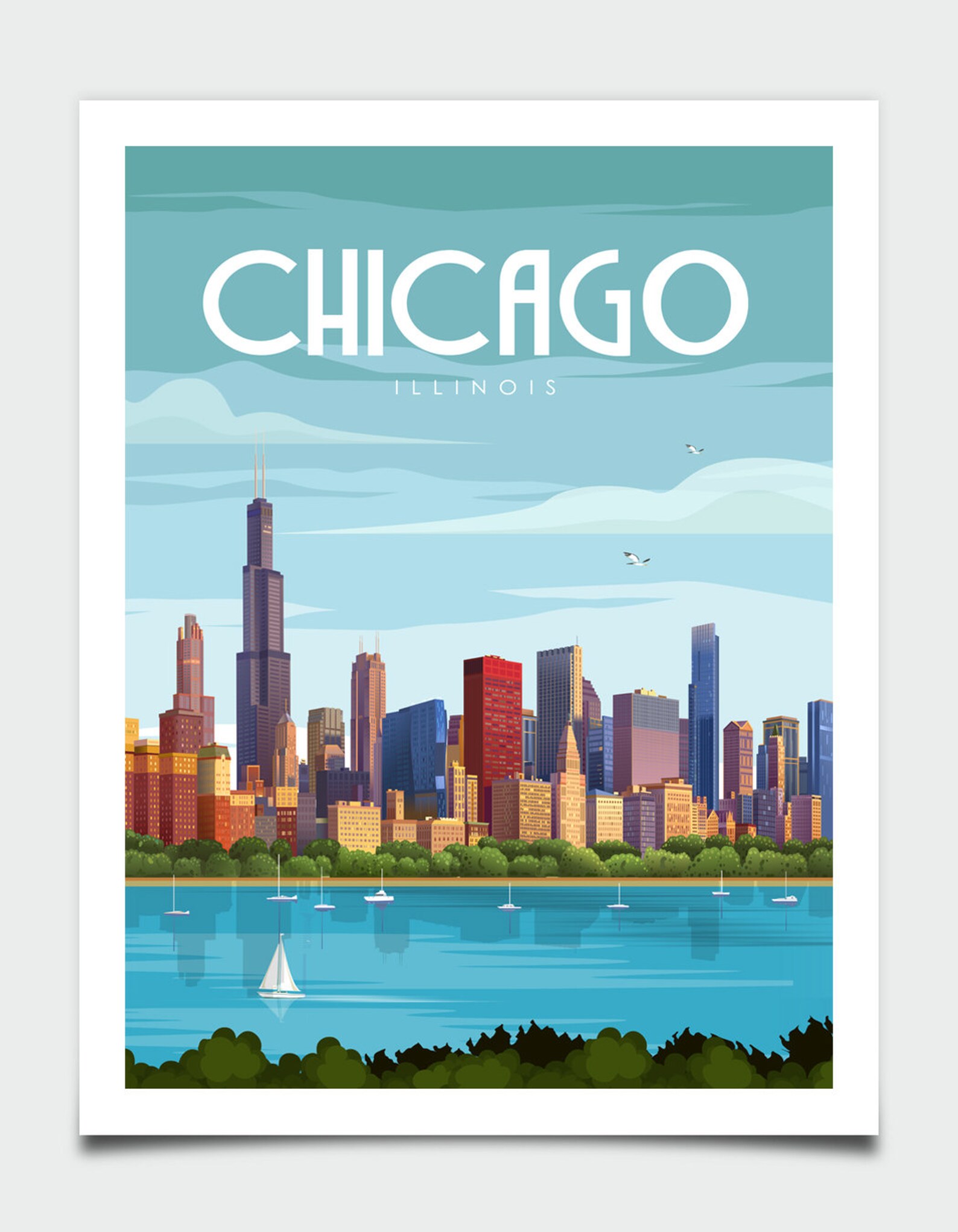 Chicago Poster Chicago Travel Poster Chicago Gift Travel Etsy