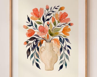 Colourful Floral Wall Art, Botanical Vase Print, Modern Flower Art, Cottagecore Wall Decor, Vintage Inspired Floral Print