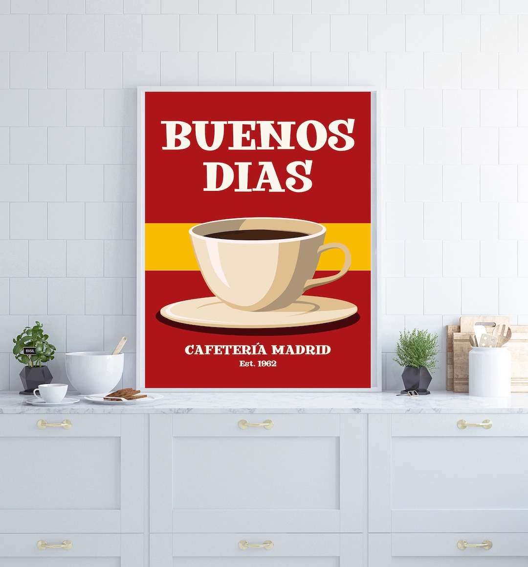 Buenos Dias Print, Kitchen Wall Art, Kitchen Decor, Retro Kitchen Decor ...