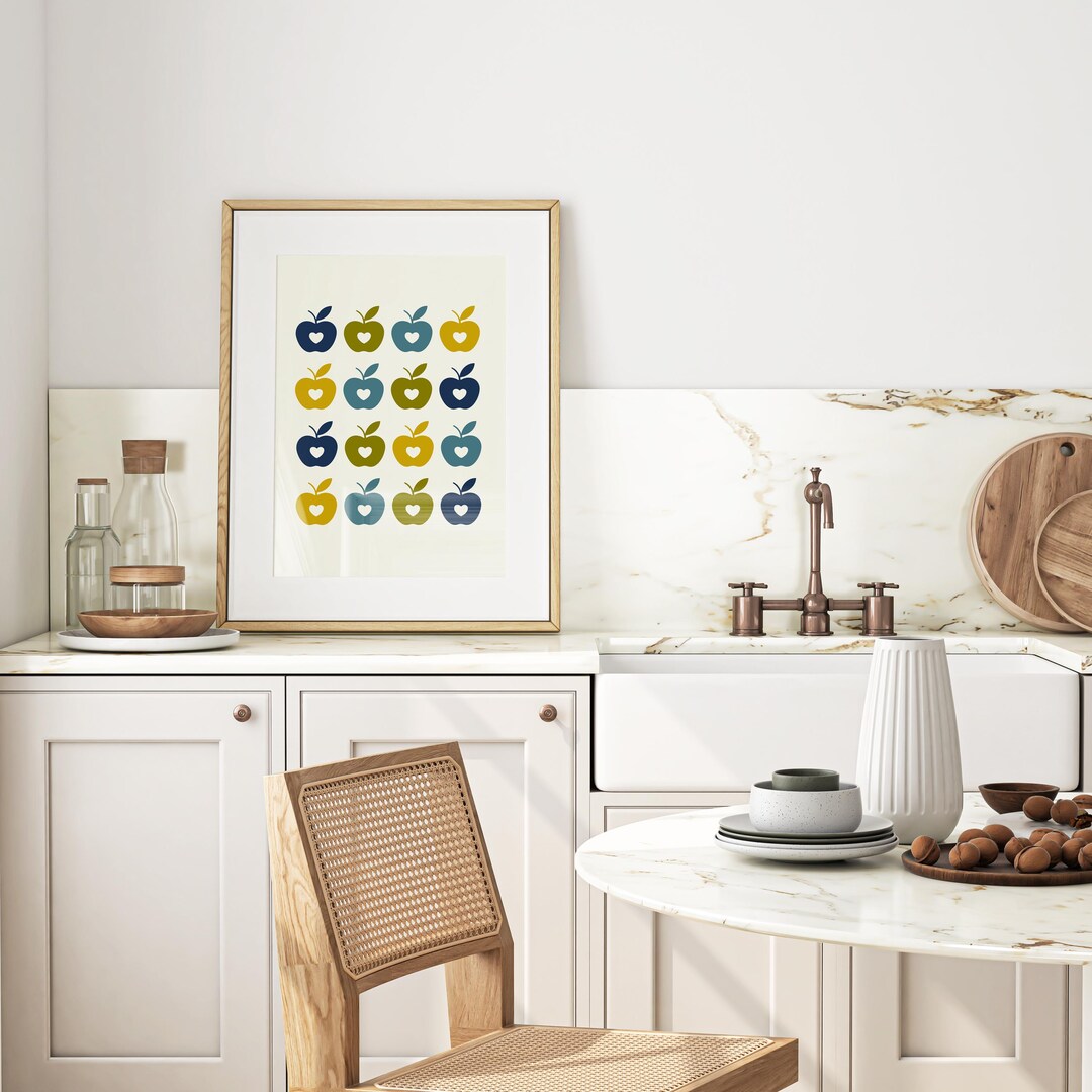 kitchen prints wall art - etsy canada | gravures de... Apple Wall Art Print, Modern Kitchen Art, Retro Nursery Print ...
