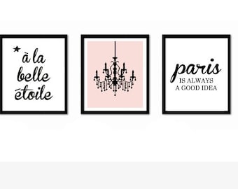 Audrey Hepburn Quote, French Art, Paris Print, Pink Wall Art, Black and White, Nursery Decor, Paris is Always a Good Idea