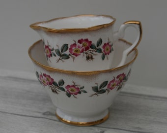 Salisbury Pink Flower Floral Sugar Bowl and Cream/Milk Jug