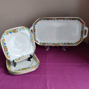 Plato sándwich Art Déco & 5 platos de té c1930s