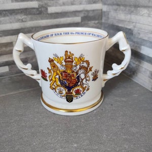 Aynsley Twin Handled Royal Wedding Coffee Mug, Prince Charles and Princess Diana, 1981