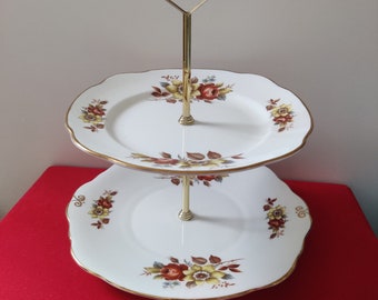 Vintage Cake Stand, Duchess Floral Matching Plates, Two Tier Cake Stand