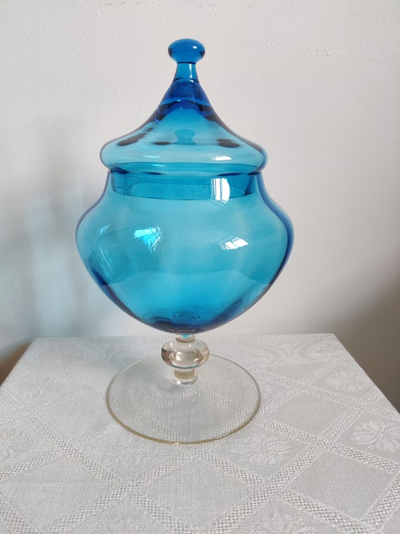 Große Blaue Glasvase mit Deckel, Sweet / Bon Bon Jar