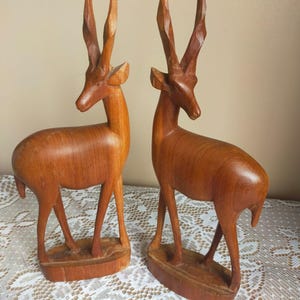 Pair of Mid Century Teak Wood Deer