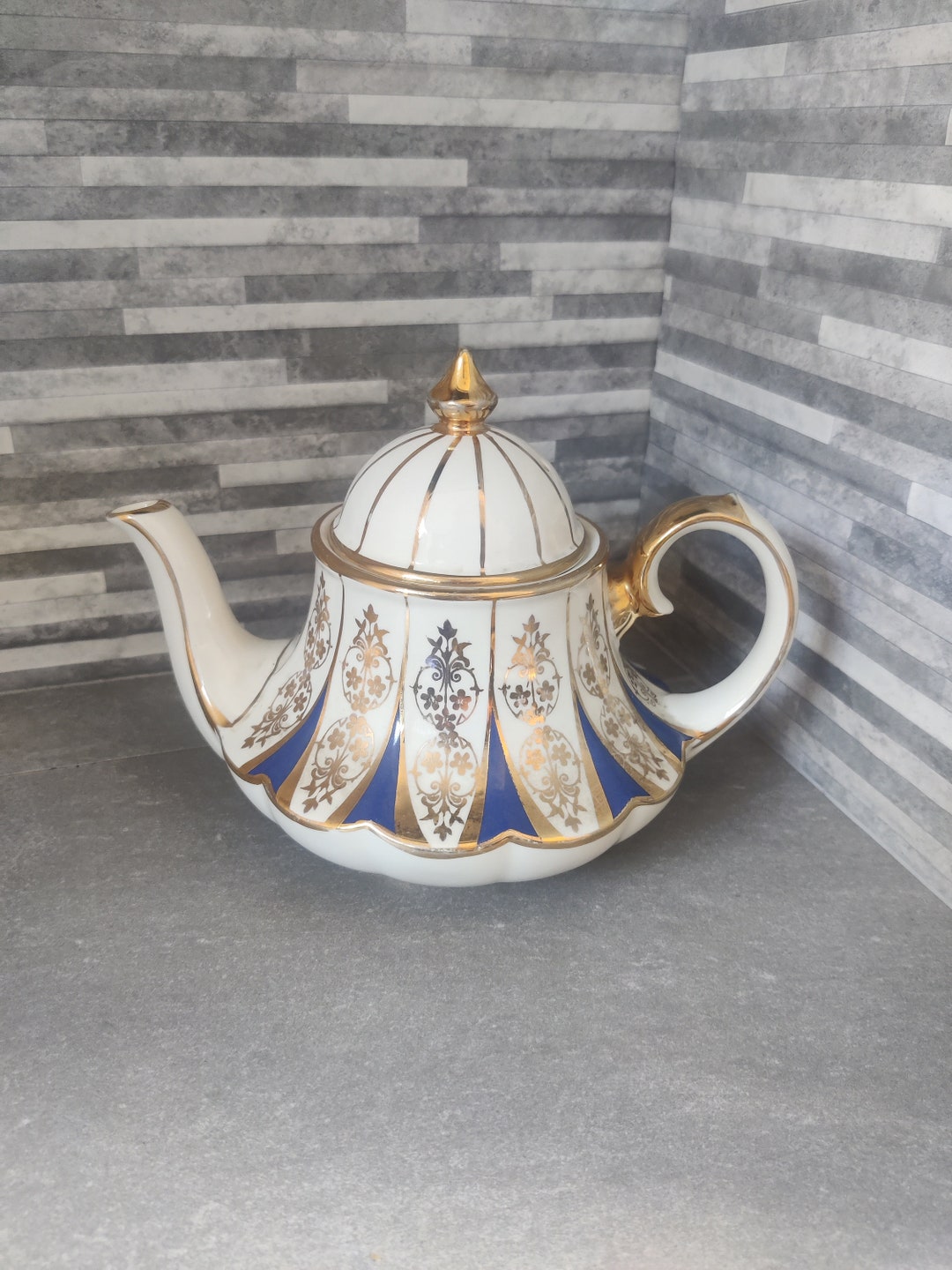Sadler Blue and Gold Teapot Made in England Etsy