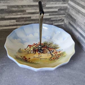Vintage Village Image Cake Stand, Single Tier Cake Stand