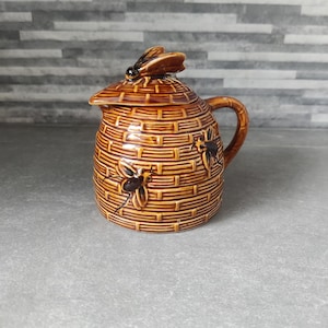 Vintage bijenkorf en bijenhoningpot/kan BESCHADIGD