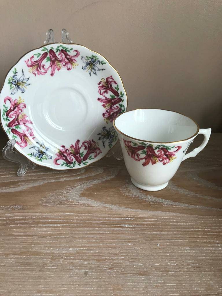 Colclough Pink Floral Teacup and Saucer With Gold Rim. Vintage Cup and ...