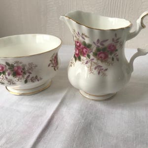 Royal Albert Lavender Rose Flower Floral Sugar Bowl and Cream/Milk Jug