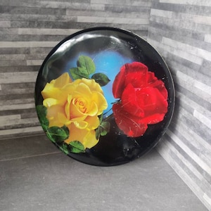 Vintage Round Floral Tin, Beautiful Blue Tin with Roses /Flowers