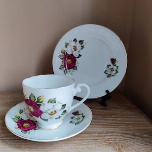 Royal Grafton Trio - Teacup,Saucer  and Tea Plate with floral pattern. Vintage 1970s cup and saucer. Home decor.