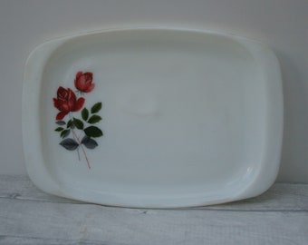 Large Pyrex Platter with 'June Rose' pattern, Kitchenware, JAJ Pyrex