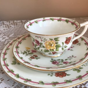 Vintage Aynsley Floral Ribbons and Shamrocks Trio - Teacup, Saucer and Tea Plate. Made in England. Bone China