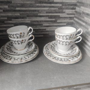 4 x Vintage Lubern 22kt Gold Bone China Tea set, Bone China Tea Set Trio, Teacup, Saucer and Plate Vintage English Bone China