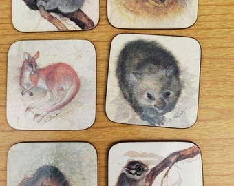 Set di 6 sottobicchieri con animali australiani