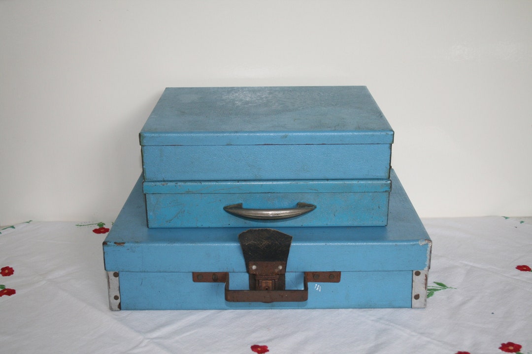 Three Industrial Handmade Blue Boxes / Tins. Home Decor - Etsy