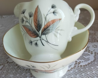 Brown Leaf Bone China sugar bowl and milk jug