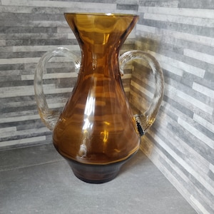 Large Yellow Amber Glass Vase with handles