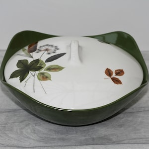 Mid-century Tureen, Floral Green Dinner Serving Dish, Vintage Kitchen, 1950s Hostess Gift