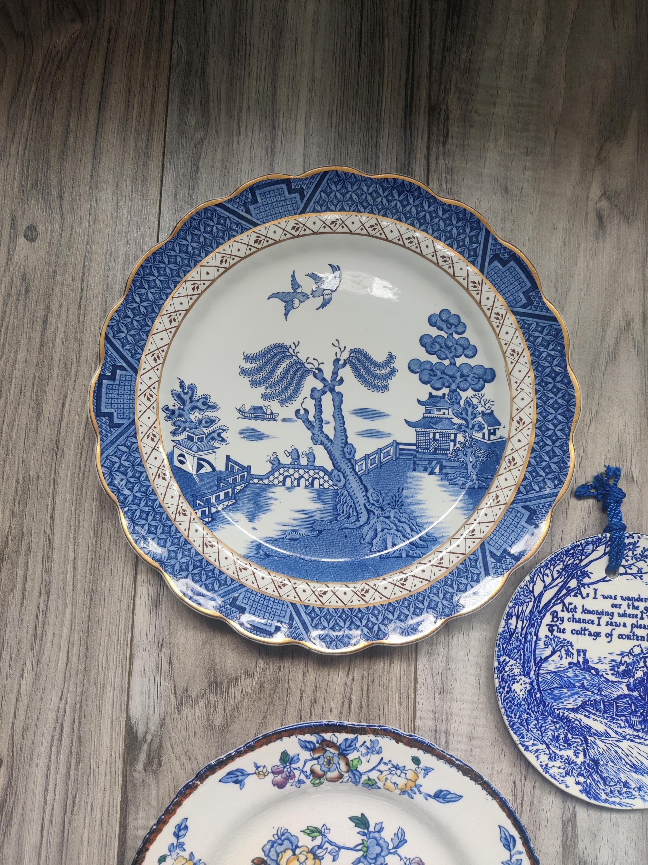 5 X Blue and White Decorative Plate Set, Wall Art Decor, Classic