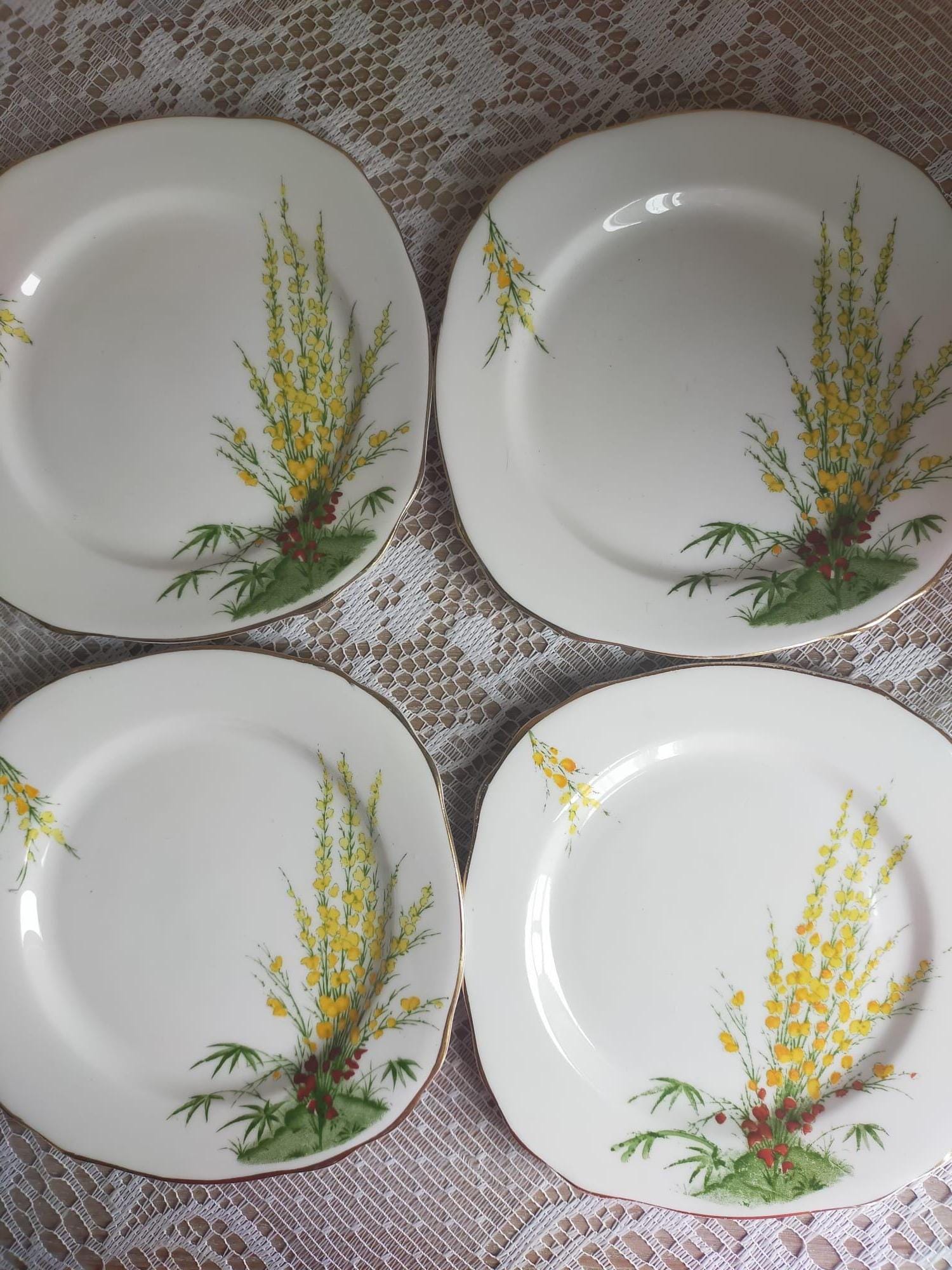 Set of Four Royal Stafford Broom Tea Plates - Etsy