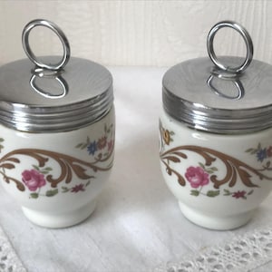 Pair of Royal Worcester Floral Egg Coddler, Royal Worcester Standard Egg Coddler, Porcelain Flower Egg Coddler