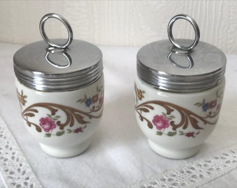 Paar Royal Worcester Floral Egg Coddler, Royal Worcester Standard Egg Coddler, Porzellan Blumen Egg Coddler