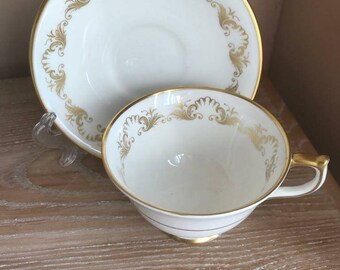 Vintage Aynsley White and Gold Teacup and Saucer. Made in England. Bone China