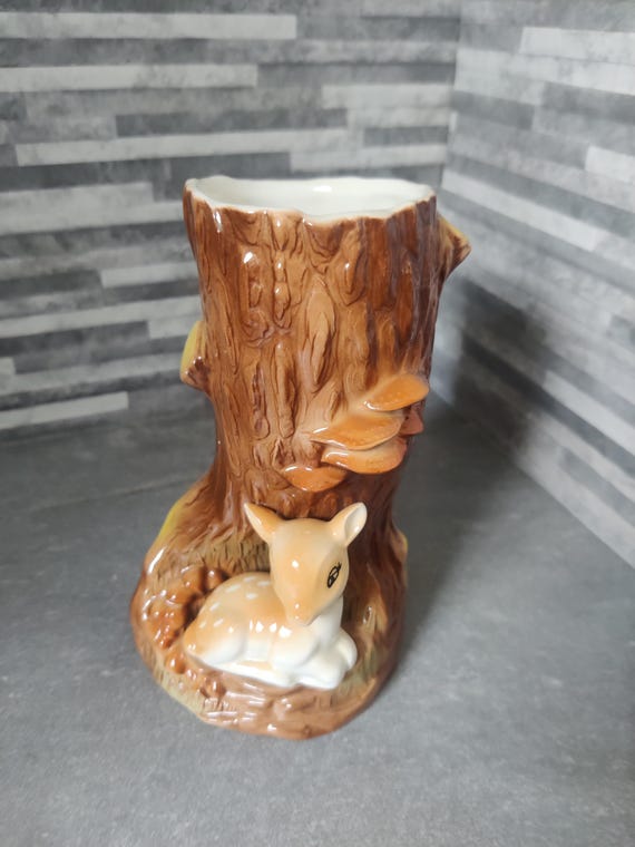 Hornsea Deer / Fawn 'caressa' Tree Stump Vase - Etsy