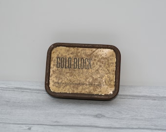 gold block tobacco tin Vintage Gold Block Tin, Tobacco Tin, Storage Container