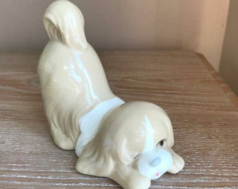 Valencia Porcelain Dog Figurine, Playing Puppy Ornament, Made in Spain