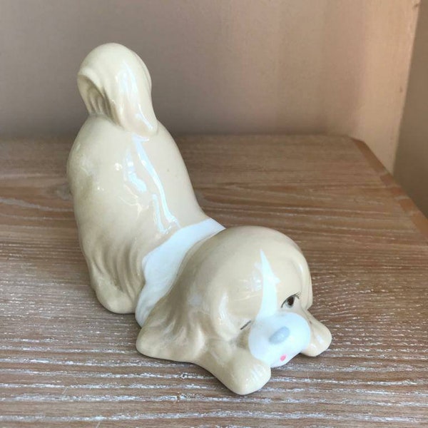 Valencia Porcelain Dog Figurine, Playing Puppy Ornament, Made in Spain