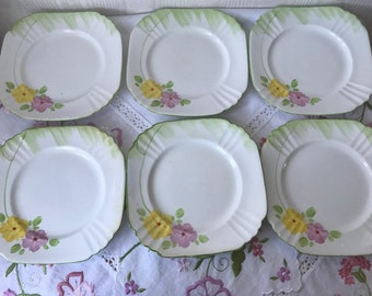 Set of Six Hand painted Floral Tea Plates