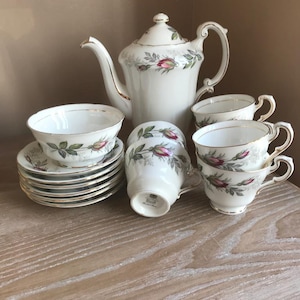 Paragon Bridal Rose Coffee Set - Coffee pot, Sugar Bowl, 6 x Cups & Saucers