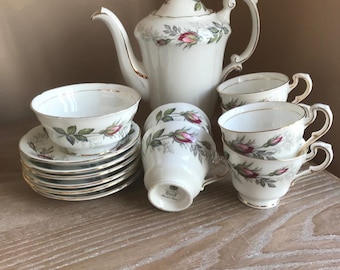 Paragon Bridal Rose Coffee Set - Coffee pot, Sugar Bowl, 6 x Cups & Saucers