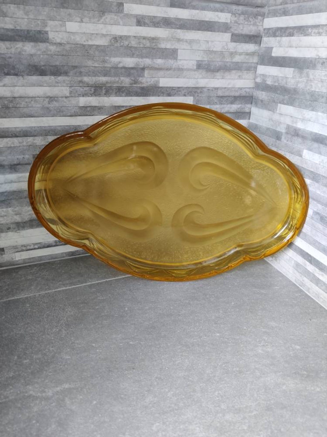 Art Deco Amber Glass Tray Dressing Table Pressed Glass Etsy