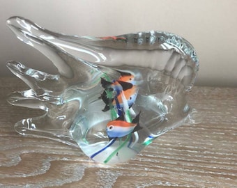 Vintage Art Glass, Clear Glass Fish, Fish in a Fish