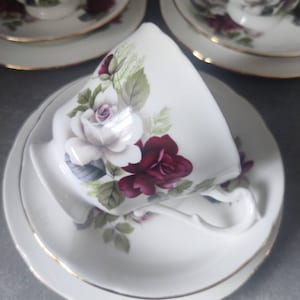 Three Red Rose Trios - Teacup, Saucer and Tea Plate. Home decor. hostess gift.