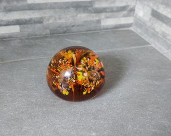 Orange Flower Art Glass Paperweight; Vintage Paperweight, Glass Paperweight, Hand Blown Glass, Art Glass