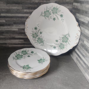 Queen Anne Bone China Cake Plate - Serving Plate & 6 Tea Plates